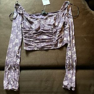 NWT Forever 21 Cropped Purple Flower Sheer Shirt